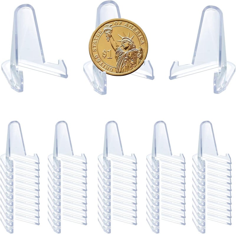 TERDEWE 50 PCS Acrylic Display Holder Clear Display Easel Stands for Coins Capsules Phone Medals Stones Cards (Small) - Image 1